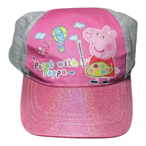 Peppa Pig “Paint With Peppa” Hat Cap - Pink Glitter Brim Adjustable Strap Back - Picture 1 of 6